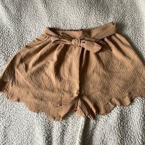 Oddi Tan Scallop Hem Elastic Waist Shorts